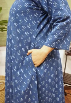 Indigo Dabu Cotton Kali Kurta