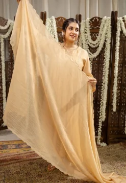 Iriya Beige Chanderi Silk A Line Hand Embroidered Kurta Set (Set of 3)