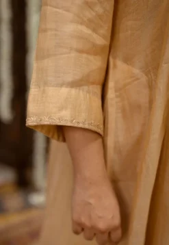 Iriya Beige Chanderi Silk A Line Hand Embroidered Kurta Set (Set of 3)