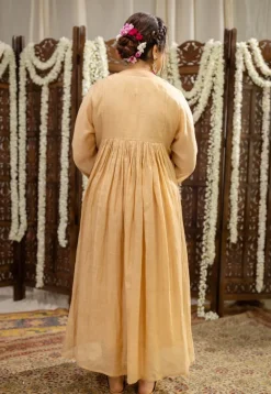 Iriya Beige Chanderi Silk A Line Hand Embroidered Kurta Set (Set of 3)