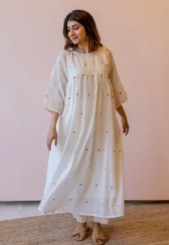 Isha Off White Jamdani Handloom Cotton A Line Kurta