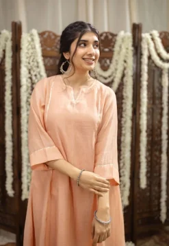 Ivurvi Peach Kali Chanderi Silk Gota Patti Kurta Set (Set of 3)