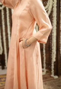 Ivurvi Peach Kali Chanderi Silk Gota Patti Kurta Set (Set of 3)