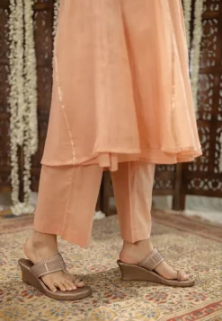 Ivurvi Peach Kali Chanderi Silk Gota Patti Kurta Set (Set of 3)