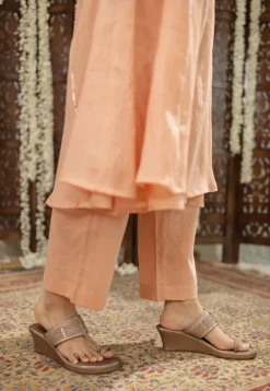 Ivurvi Peach Kali Chanderi Silk Gota Patti Kurta Set (Set of 3)