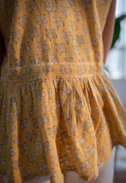 Jafia Yellow Dabu Slub Cotton Short Top