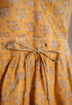 Jafia Yellow Dabu Slub Cotton Short Top