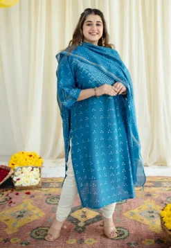 Jagvi Bandhani Chanderi Silk Kurta with Mukaish Detailing