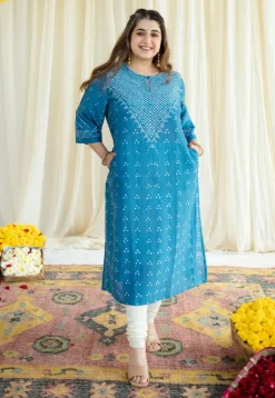 Jagvi Bandhani Chanderi Silk Kurta with Mukaish Detailing