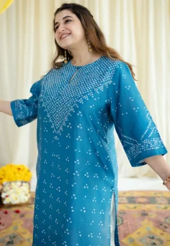 Jagvi Bandhani Chanderi Silk Kurta with Mukaish Detailing