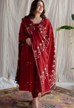 Jaipur Ajrakh Cotton Red Kali Kurta