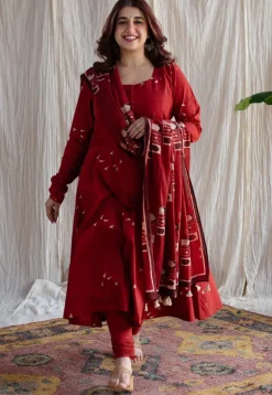 Jaipur Ajrakh Cotton Red Kali Kurta
