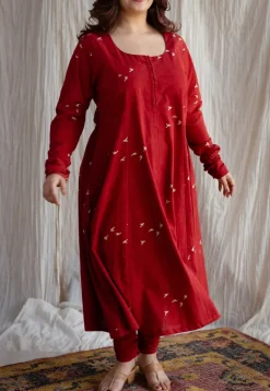 Jaipur Ajrakh Cotton Red Kali Kurta