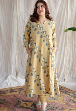 Jaipur Jharoka Ajrakh Cotton Hand Embroidered Kali Kurta