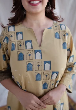 Jaipur Jharoka Ajrakh Cotton Hand Embroidered Kali Kurta