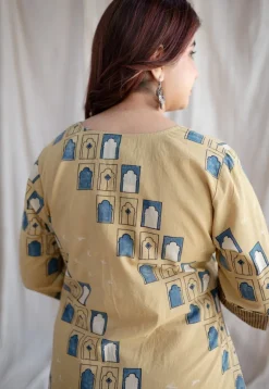 Jaipur Jharoka Ajrakh Cotton Hand Embroidered Kali Kurta