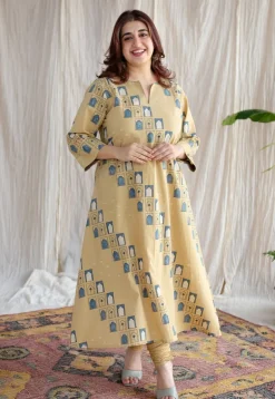 Jaipur Jharoka Ajrakh Cotton Hand Embroidered Kali Kurta