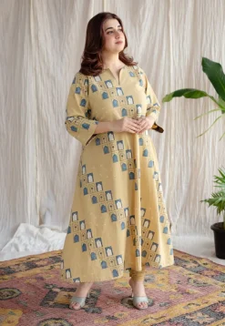 Jaipur Jharoka Ajrakh Cotton Hand Embroidered Kali Kurta