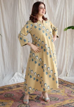 Jaipur Jharoka Ajrakh Cotton Hand Embroidered Kali Kurta