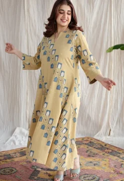 Jaipur Jharoka Ajrakh Cotton Hand Embroidered Kali Kurta