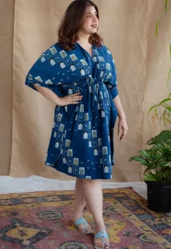 Jaipur Jharoka Indigo Ajrakh Cotton Loose Kaftan
