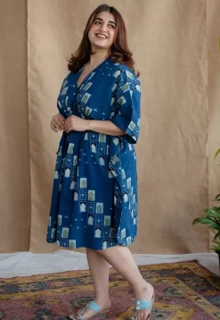 Jaipur Jharoka Indigo Ajrakh Cotton Loose Kaftan