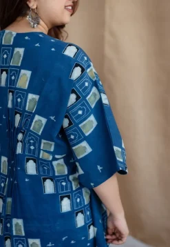 Jaipur Jharoka Indigo Ajrakh Cotton Loose Kaftan