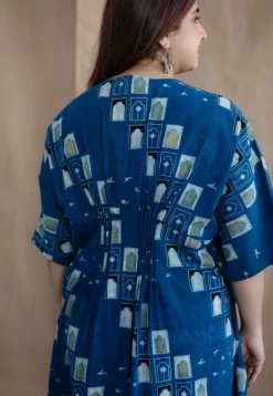 Jaipur Jharoka Indigo Ajrakh Cotton Loose Kaftan