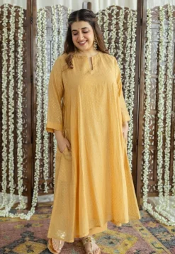 Jalsa Golden Chanderi Silk Jhabba Kali Kurta Set (Set of 3)