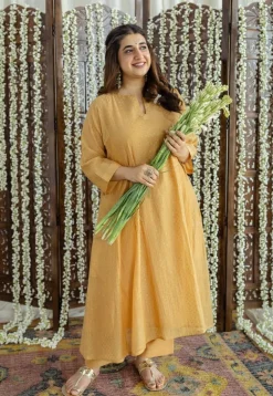 Jalsa Golden Chanderi Silk Jhabba Kali Kurta Set (Set of 3)