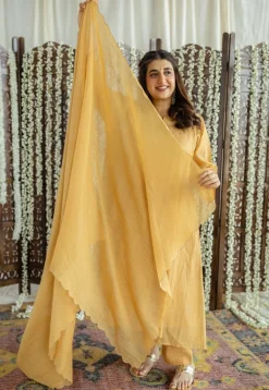 Jalsa Golden Chanderi Silk Jhabba Kali Kurta Set (Set of 3)