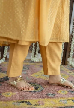 Jalsa Golden Chanderi Silk Jhabba Kali Kurta Set (Set of 3)