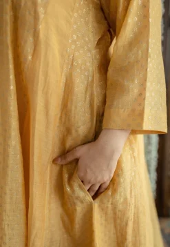 Jalsa Golden Chanderi Silk Jhabba Kali Kurta Set (Set of 3)
