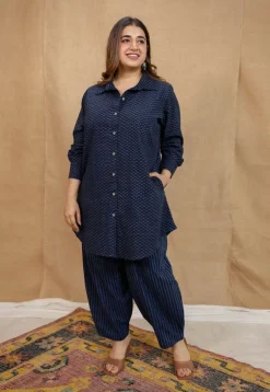 Jazza Navy Blue Ajrakh Cotton Straight Kurta