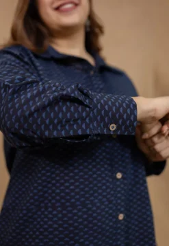 Jazza Navy Blue Ajrakh Cotton Straight Kurta