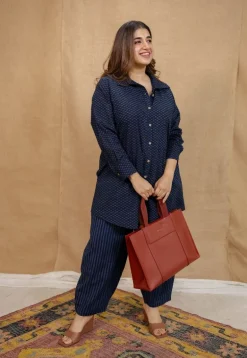 Jazza Navy Blue Ajrakh Cotton Straight Kurta