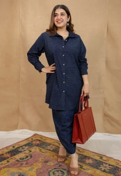 Jazza Navy Blue Ajrakh Cotton Straight Kurta