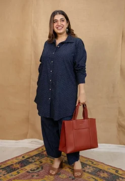 Jazza Navy Blue Ajrakh Cotton Straight Kurta