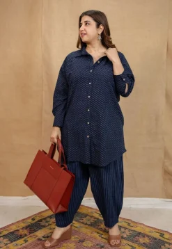 Jazza Navy Blue Ajrakh Cotton Straight Kurta