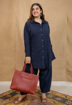 Jazza Navy Blue Ajrakh Cotton Straight Kurta