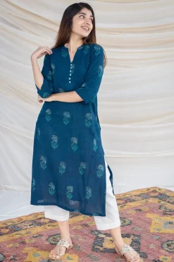 Jinal Slub Cotton Indigo Kurta