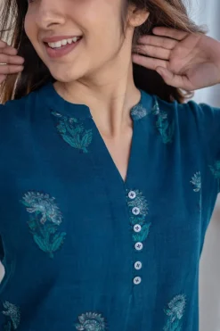 Jinal Slub Cotton Indigo Kurta