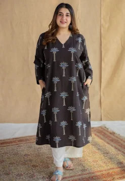 Jinat Charcoal Ajrakh Cotton Jhabba Kali Kurta