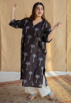 Jinat Charcoal Ajrakh Cotton Jhabba Kali Kurta