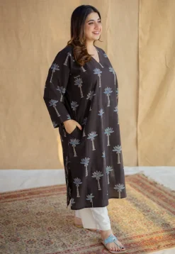 Jinat Charcoal Ajrakh Cotton Jhabba Kali Kurta