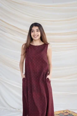 Jinisha Slub Cotton Brown Dress