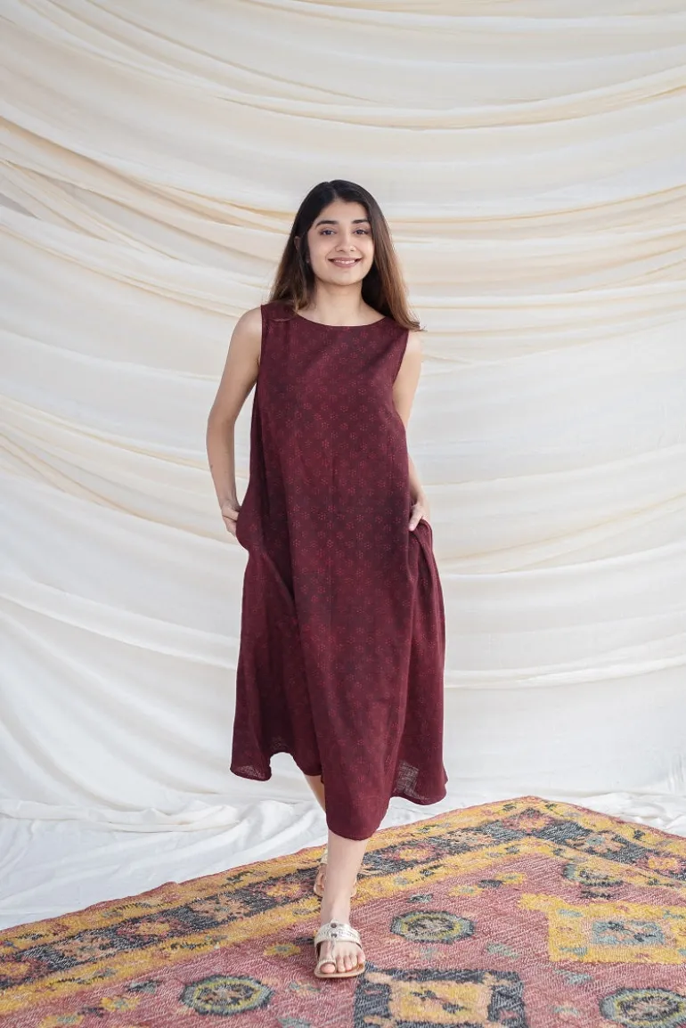 Jinisha Slub Cotton Brown Dress