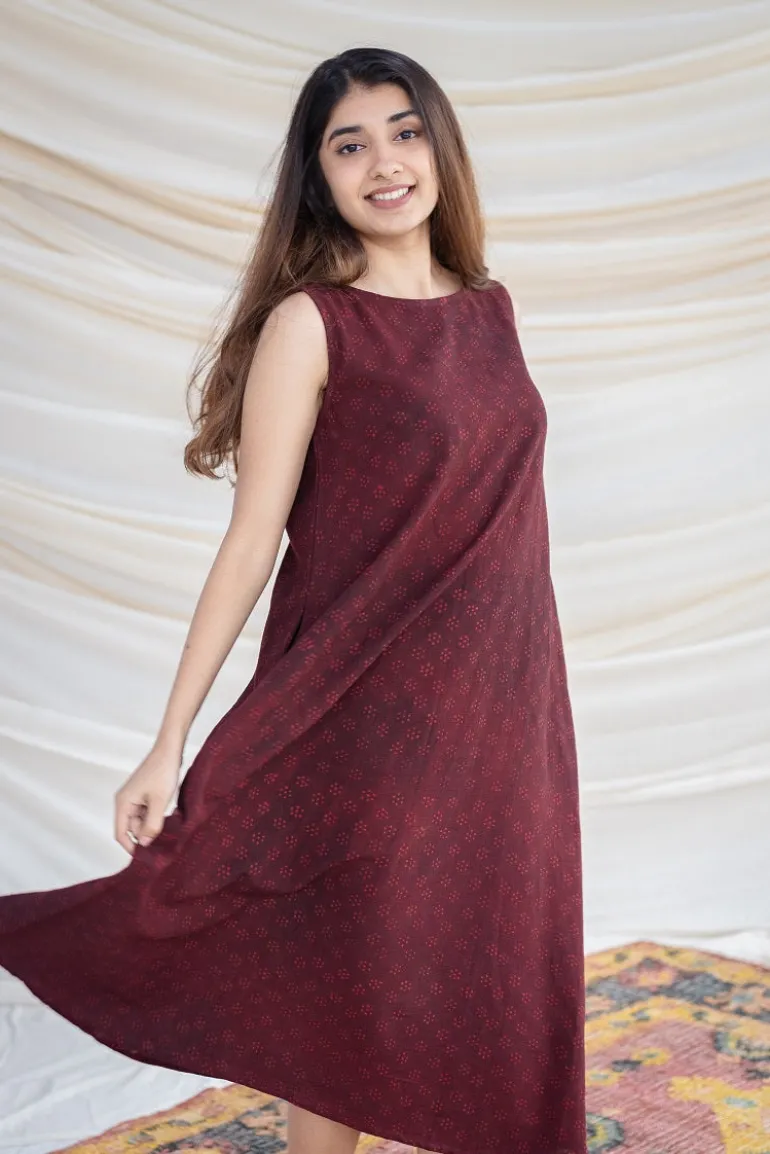 Jinisha Slub Cotton Brown Dress