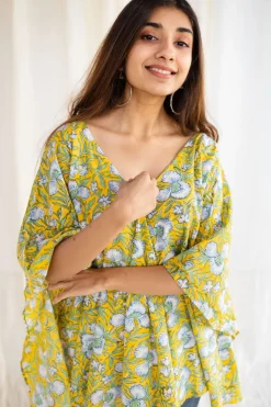 Jisha Sanganeri Yellow Cotton Short Top