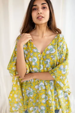 Jisha Sanganeri Yellow Cotton Short Top